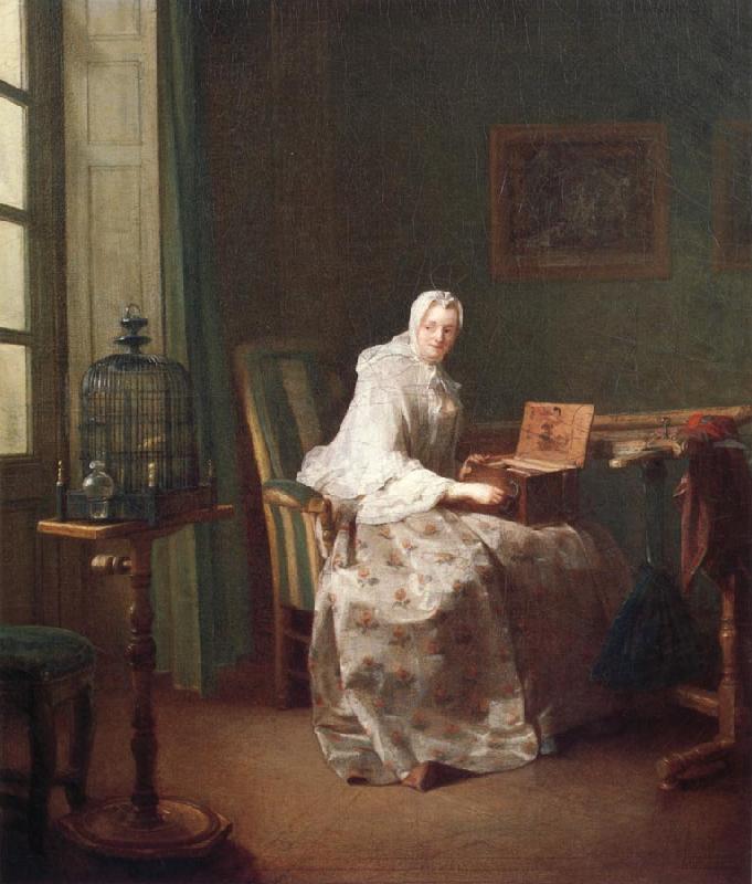 Jean Baptiste Simeon Chardin Lady with a bird-organ oil painting picture
